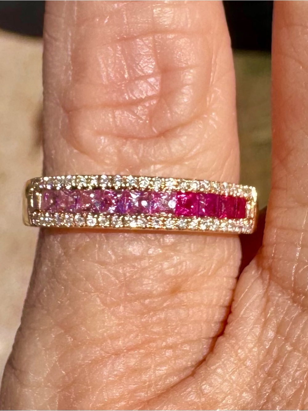 Beautiful 18k 750 Rose Gold Ombré Pink Sapphire Diamond Ring Channel Set Stones - Picture 2 of 7